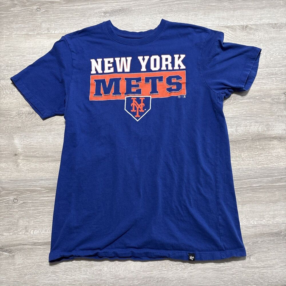 New York Mets T Shirt Mens M Blue MLB Baseball Logo Graphic Tee ‘47 Brand
